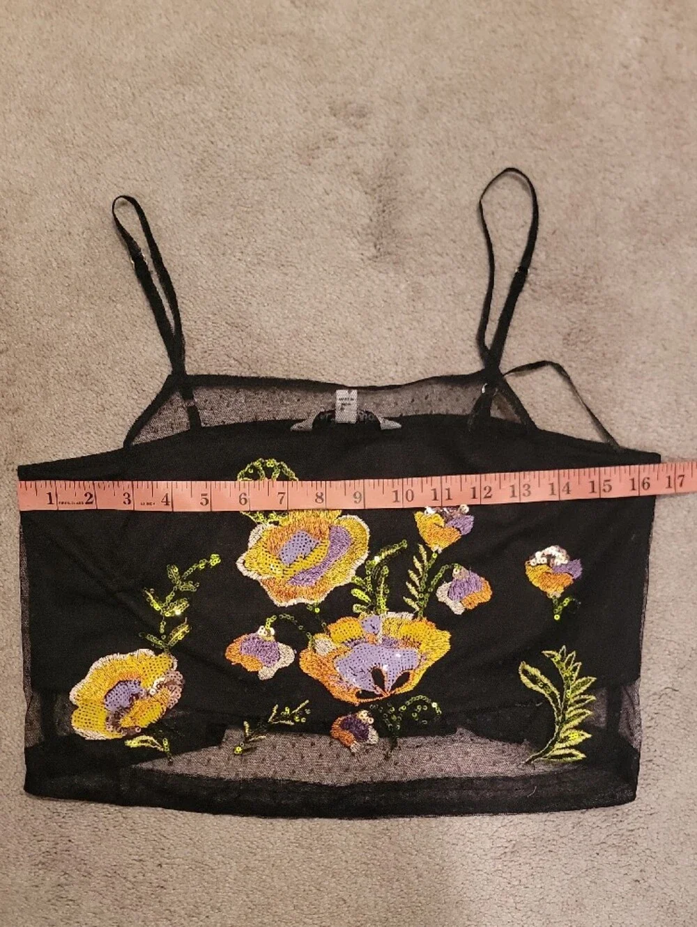 Walter Baker Black Cami with Yellow & Purple Floral Embroidery